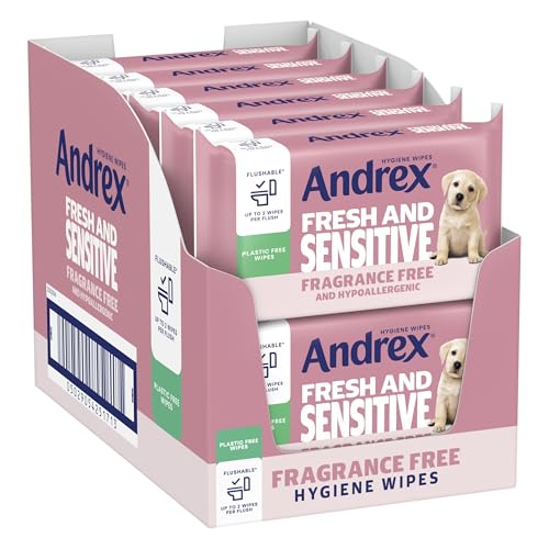 Andrex Fresh and Sensitive Hygiene Wipes, 12 Pack; Flushable Moist Toilet Tissue, Hypoallergenic and Fragrance Free Wet Wipes for Sensitive Skin (Pack of 12), FSC Certified