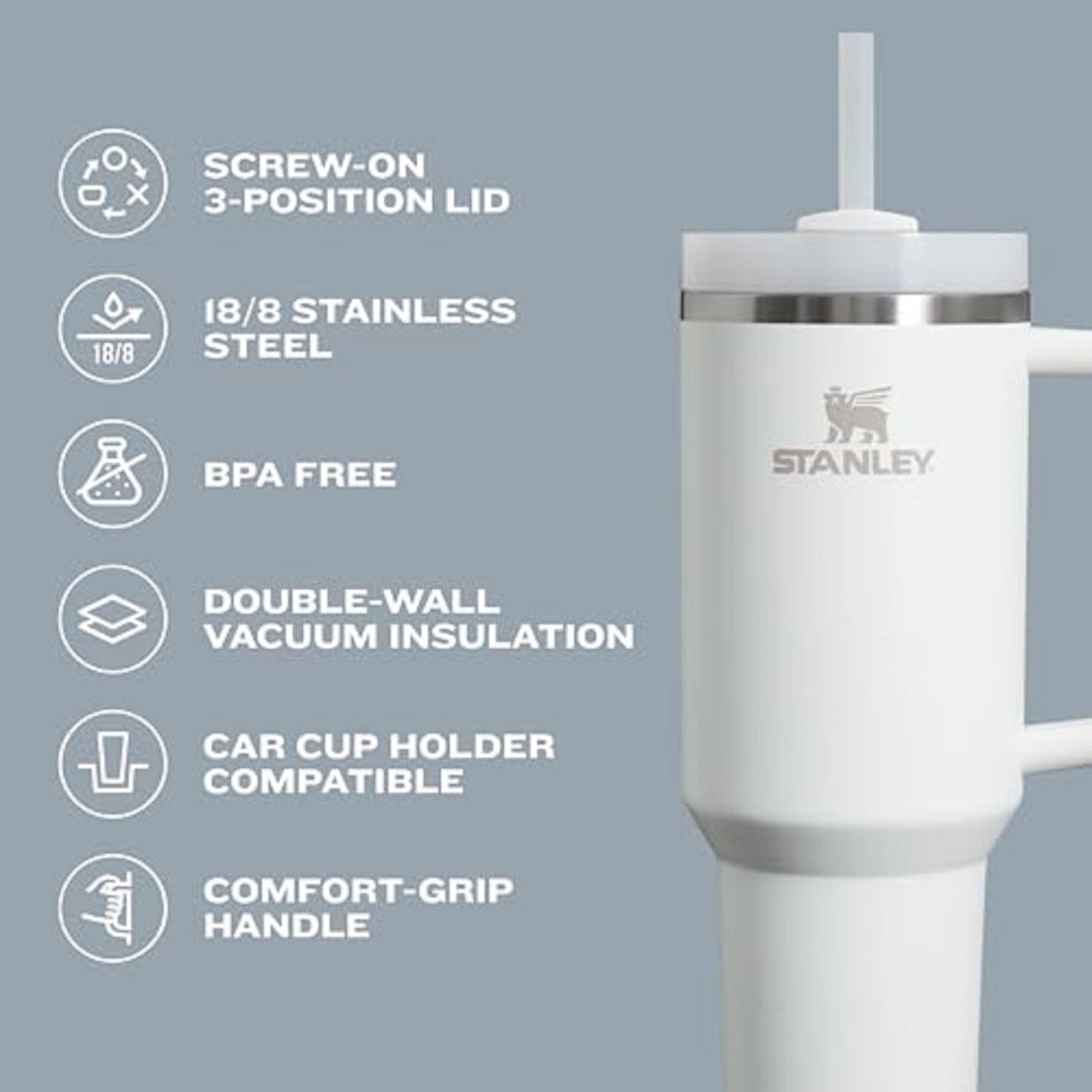 Stanley Quencher H2.0 Tumbler with Straw 40 oz | Flowstate 3-Position Lid | Cup Holder Compatible for Travel | Insulated Stainless Steel Cup | BPA-Free | Alpine