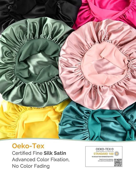 YANIBEST Satin Bonnet Silk Bonnet for Sleeping Double Layer Satin Lined Hair Bonnet with Tie Band for Women Curly Hair Black