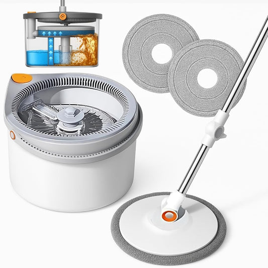 MR. MOPP Spin Mop and Bucket Set with Microfiber Mop Head and Wringer, mops for Floor Cleaning, with Clean and Dirty Water Separation System Dust Mop for Hardwood Floors
